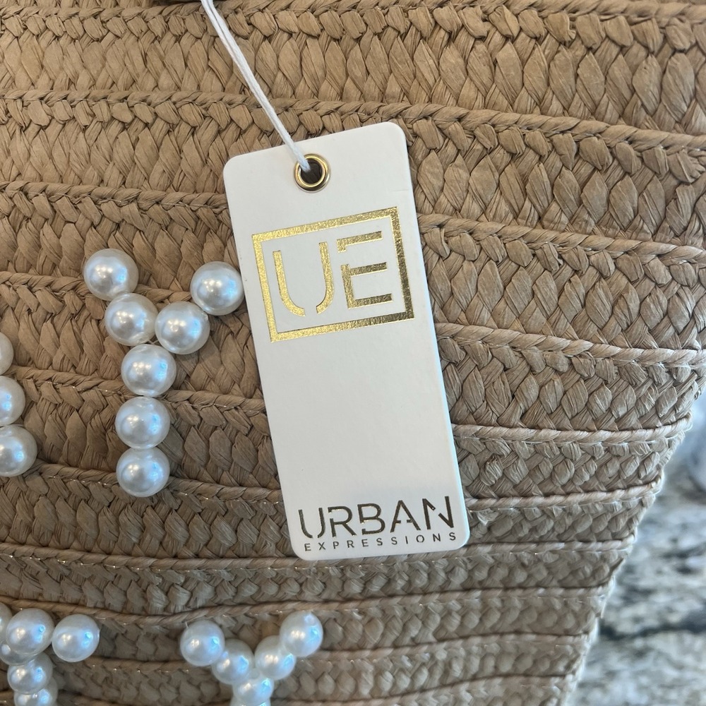 NWT Urban Expressions Tan Woven Bag/Purse With Pearls "Stay Salty" Beach Vacay - Picture 6 of 7